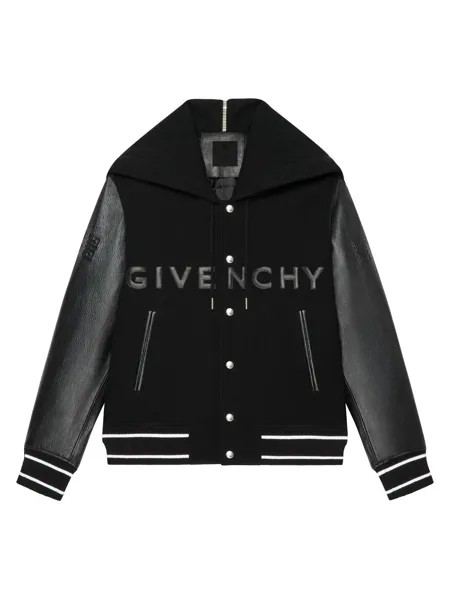 Университетская куртка с капюшоном из шерсти и кожи Givenchy, черный