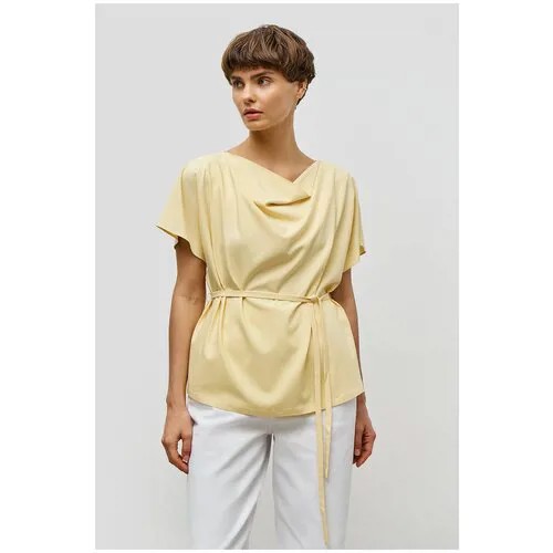 Блуза  Baon, повседневный стиль, свободный силуэт, короткий рукав, пояс/ремень, без карманов, однотонная, размер 48, желтый