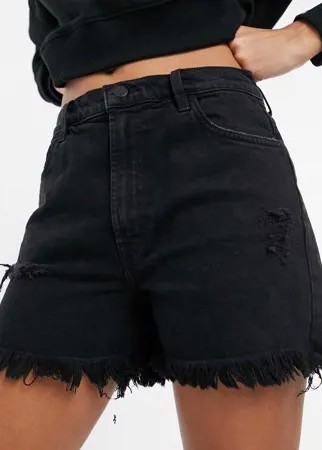 Черные джинсовые шорты с завышенной талией и необработанным краем J Brand Jules-Черный цвет