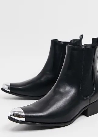 Черные ботинки челси для широкой стопы в стиле вестерн с отделкой на носке Truffle Collection-Черный цвет