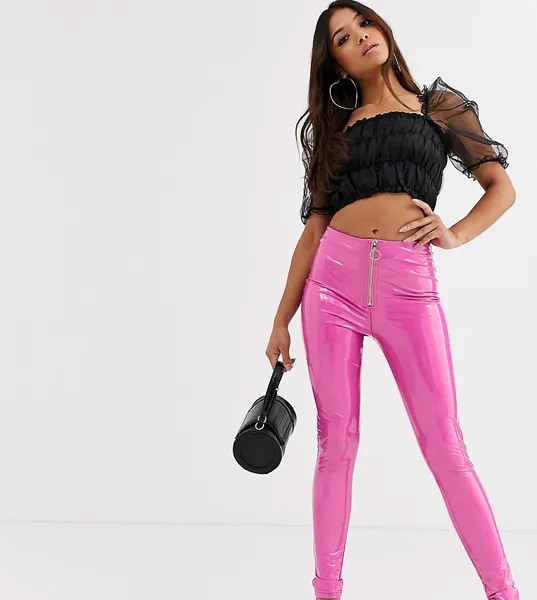 Розовые леггинсы из искусственной кожи с молнией Parisian Petite-Розовый