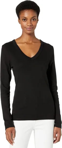 Футболка Michael Stars Layla 1X1 Cotton Long Sleeve V-Neck Tee, черный
