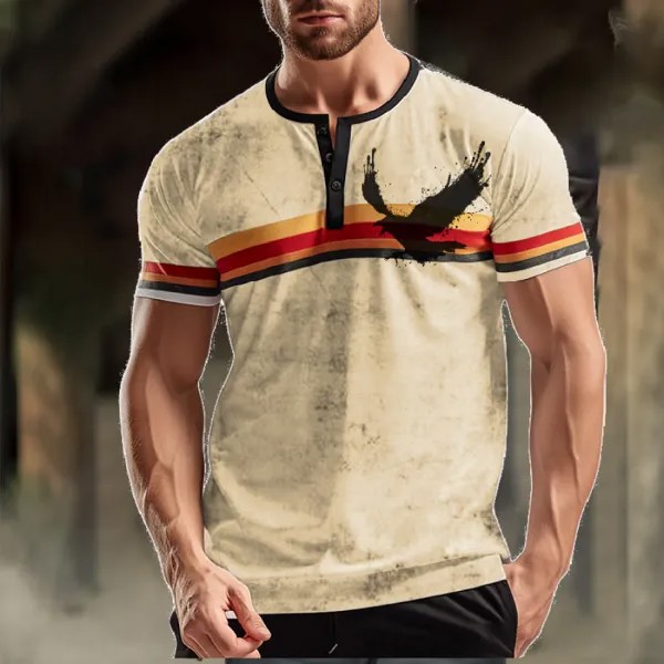 Мужская футболка с вырезом на пуговицах с принтом немецкого флага и орла