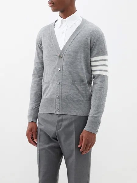 Шерстяной кардиган four bar Thom Browne, серый