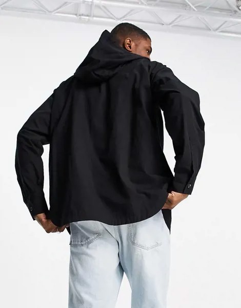 Свободная рубашка-худи из легкой ткани черного цвета Topman-Черный цвет