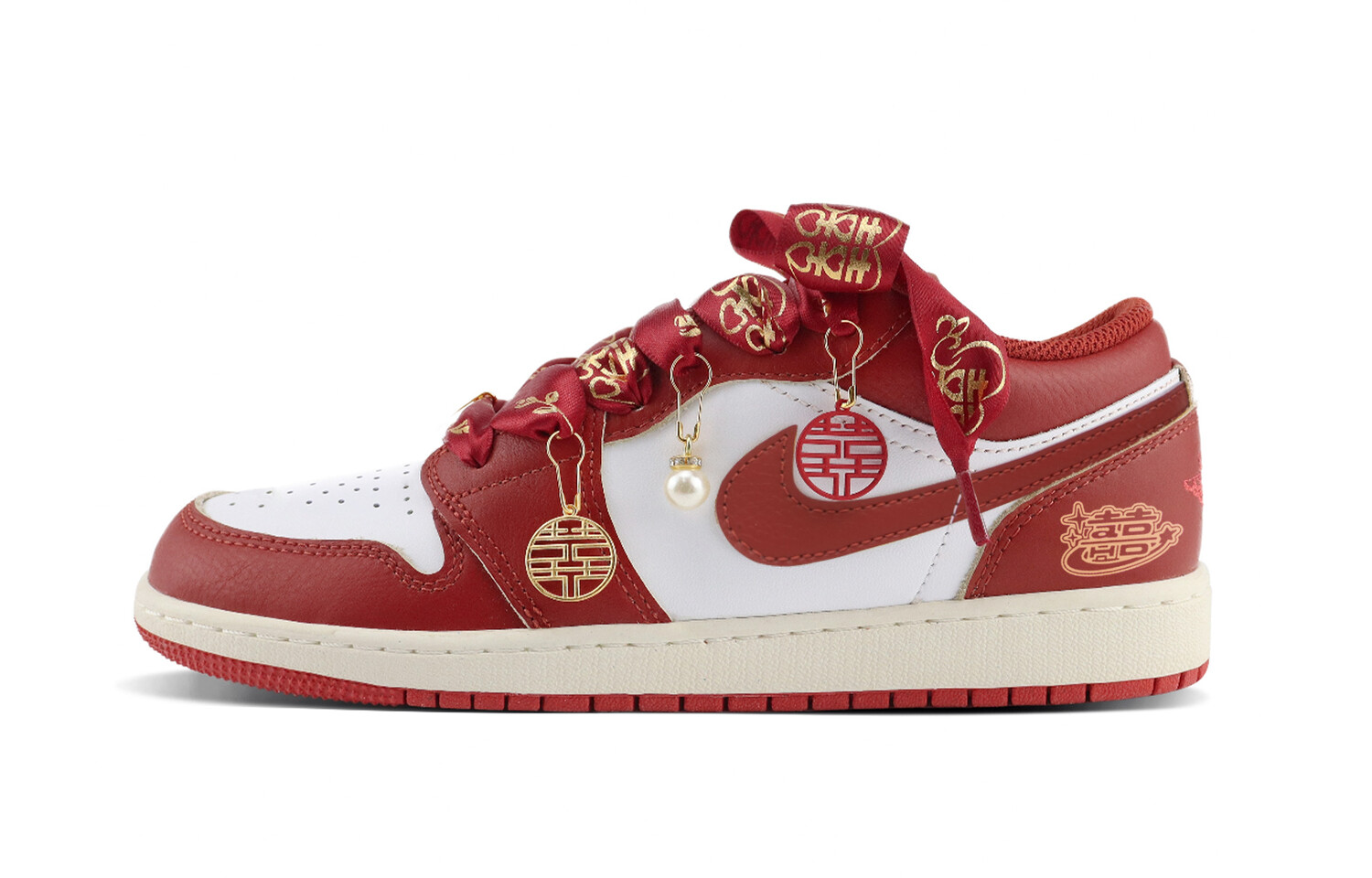Кроссовки Air Jordan 1 Vintage Basketball Shoes Men Low-top White-red Gold, красный