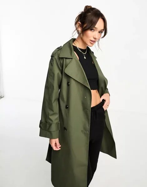 Длинный тренч темно-хаки ASOS