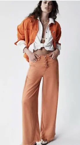 Джинсы с напуском Free People Old West с широкими штанинами и необработанным краем Mellon Orange 26 NWT