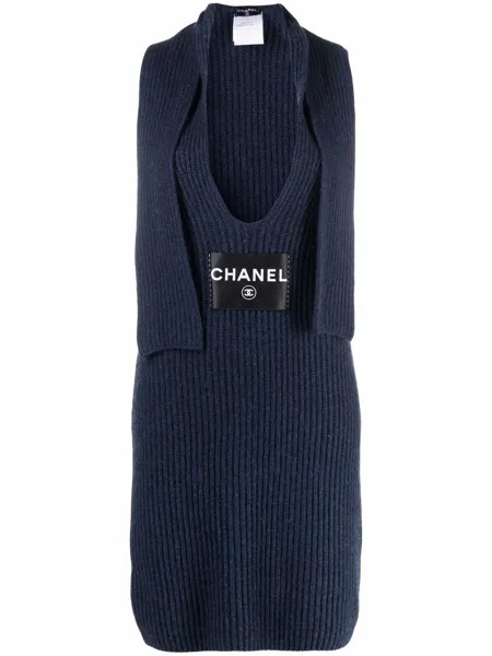 Chanel Pre-Owned кашемировое платье с нашивкой-логотипом
