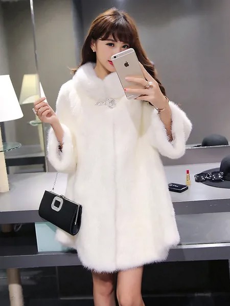 Milanoo Faux Fur Coat Women White Faux Fur Jacket Winter Trench Coat