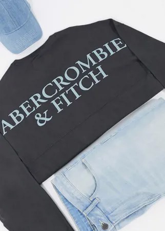 Черный лонгслив с логотипом на спине Abercrombie & Fitch