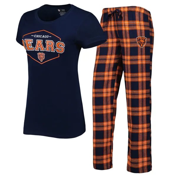 Женский комплект для сна, темно-синяя/оранжевая футболка и брюки со значком Chicago Bears Concepts Sport