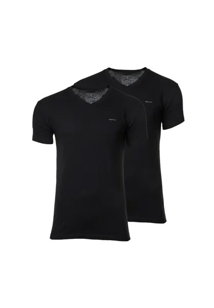 Мужская футболка, 2 шт. - V-NECK T-SHIRT 2-PACK, V-образный вырез, короткий рукав, хлопок GANT, черный