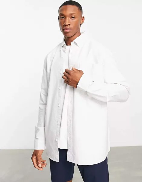 Оксфордская рубашка в полоску Topman серого и белого цвета