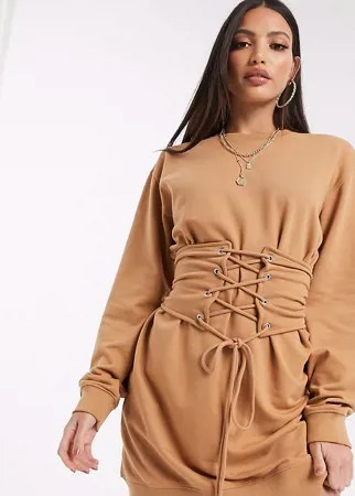 Бежевое платье-свитшот с корсетной отделкой Missguided Tall-Neutral