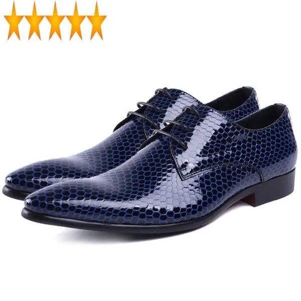 Туфли мужские с острым носком, лакированная кожа, деловой стиль, свадебная обувь, для офиса и работы, черные синие, в британском стиле