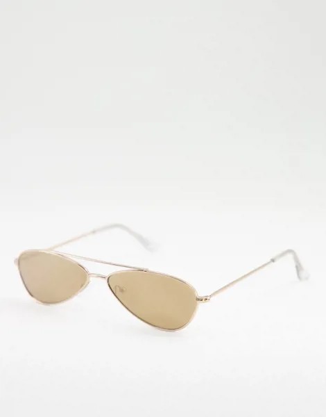 Солнцезащитные очки-авиаторы бежевого цвета в тонкой оправе AJ Morgan Snippet-Золотистый