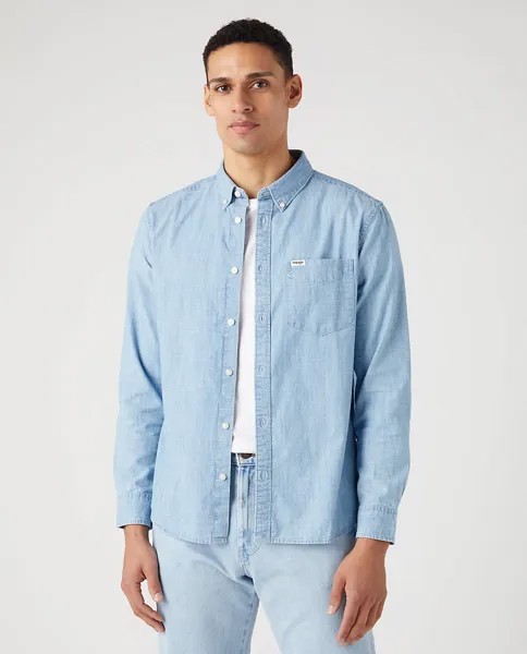 Мужская джинсовая рубашка классического кроя синего цвета Wrangler, синий