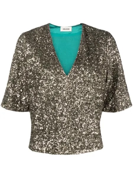 Zadig&Voltaire блузка с короткими рукавами и пайетками, золотистый