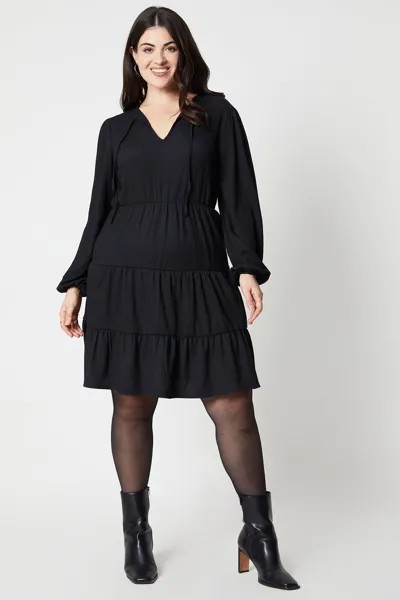 Мини-платье с изогнутым воротником и длинными рукавами Dorothy Perkins, черный