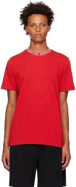 Красная постиранная футболка Moncler