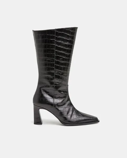 Женские кожаные ботинки Ava с острым носком и блочным каблуком Flattered, черный