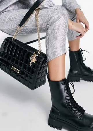 Черная стеганая сумка на плечо с цепочкой River Island-Черный цвет