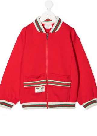 Gucci Kids бомбер на молнии с отделкой Web