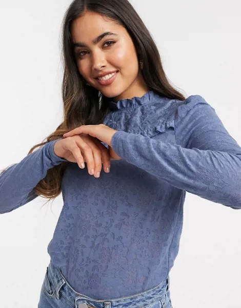 Синий лонгслив с пышными рукавами River Island-Голубой