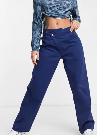 Прямые брюки с асимметричной талией в стиле 90-х COLLUSION-Голубой