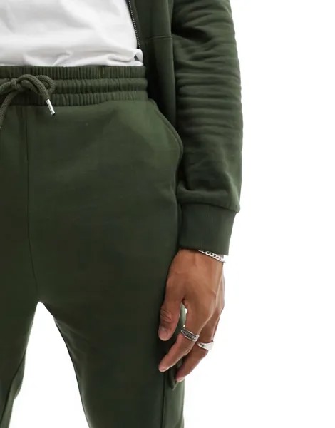 Узкий спортивный костюм скинни с худи и узкими джоггерами-карго ASOS зеленого цвета хаки