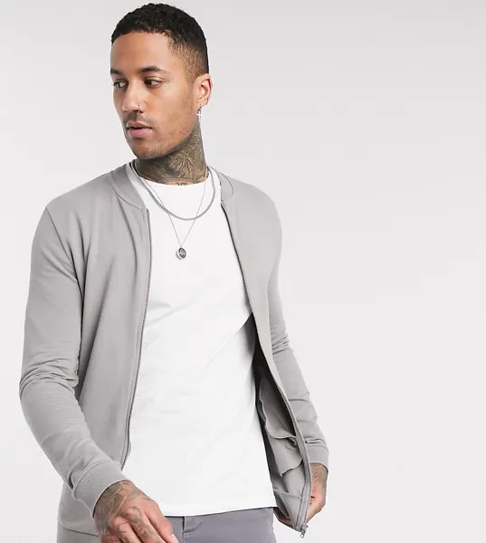 Серый трикотажный бомбер обтягивающего кроя ASOS DESIGN Tall