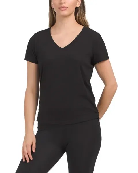 Футболка с коротким рукавом, V-образным вырезом и вышитым логотипом Dkny Sport, черный