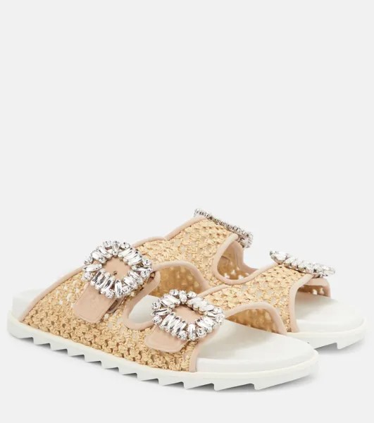 Босоножки Slidy Viv' из рафии с декором Roger Vivier, бежевый