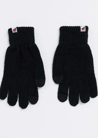 Черные перчатки с вышитым логотипом Fila-Черный