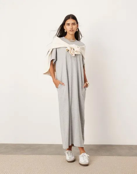 ASOS Edition – Premium – Серое платье-футболка макси с карманами