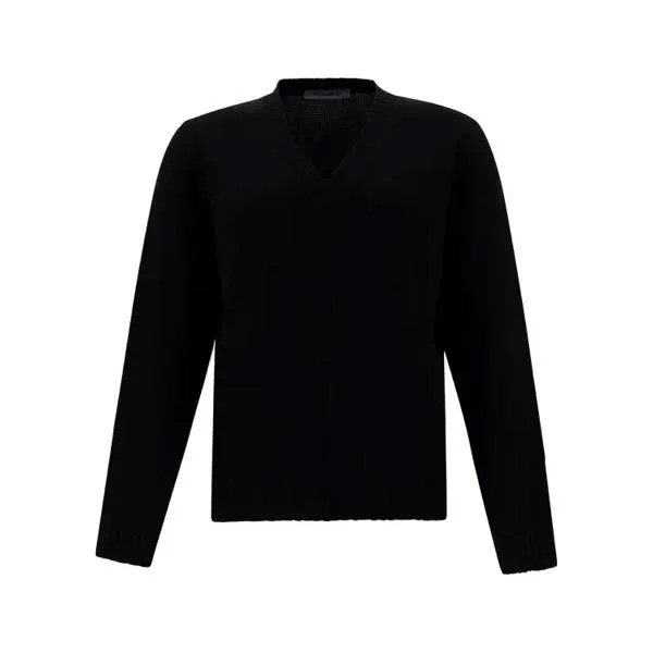 Свитер sweater with v neck and ribbed trims in wool Gaudenzi, черный