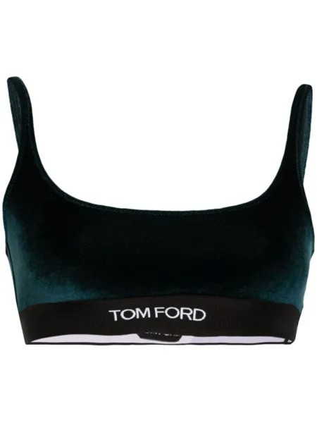TOM FORD укороченный топ с логотипом и нижней полосой, зеленый