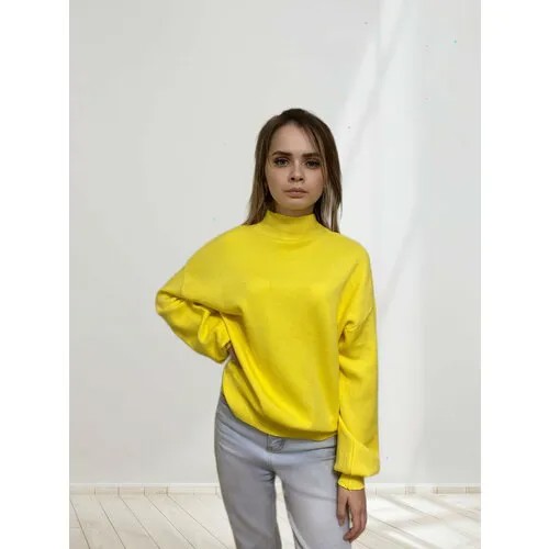Пуловер, длинный рукав, оверсайз, трикотаж, без карманов, размер 44/48, желтый