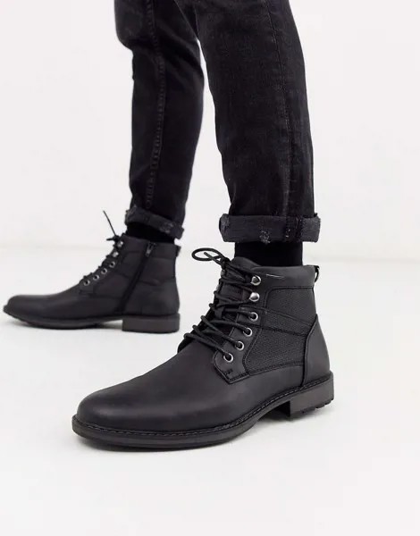 Черные ботинки из искусственной кожи в стиле милитари New Look-Черный