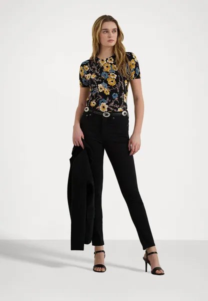 Футболка с принтом FLORAL COTTON BLEND SHORT SLEEVE JUMPER Ralph Lauren, черный