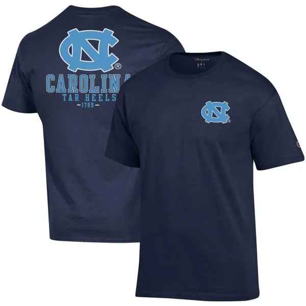 Мужская футболка Champion Navy North Carolina Tar Heels Stack 2-Hit