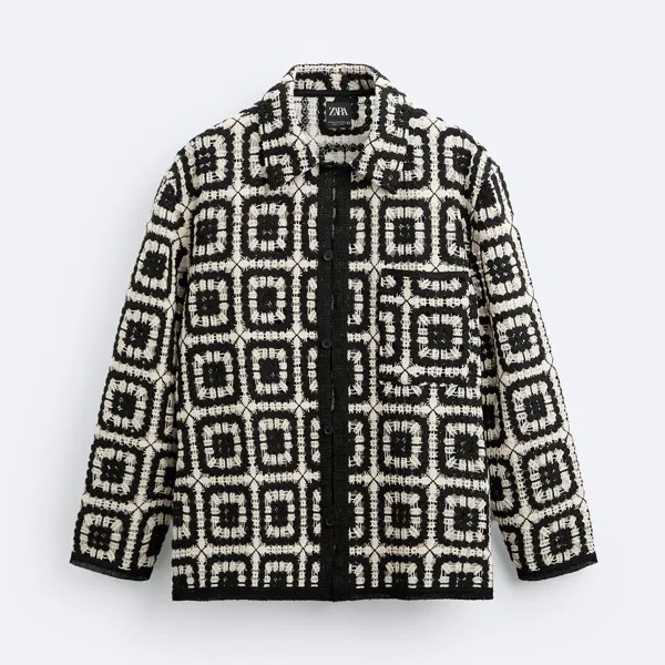 Кардиган Zara Crochet, черный/белый