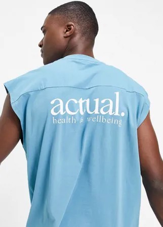 Oversized-майка с отделочным швом и принтом на спине голубого цвета ASOS Actual-Голубой
