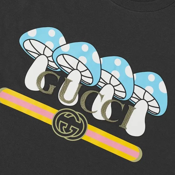 Gucci Футболка с логотипом в виде гриба, черный
