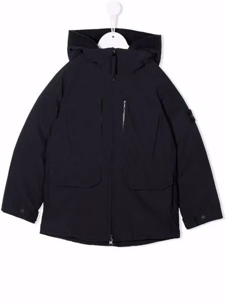 Stone Island Junior пуховик с капюшоном и нашивкой-логотипом