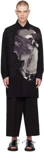 Черная рубашка с принтом JP Yohji Yamamoto