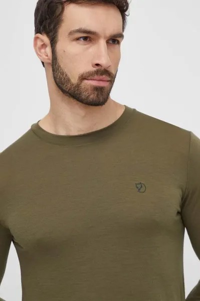 Хлопковый лонгслив Abisko Wool Fjallraven, зеленый