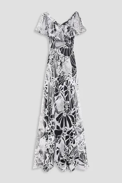 Платье из тюля с оборками и вышивкой VALENTINO GARAVANI, белый