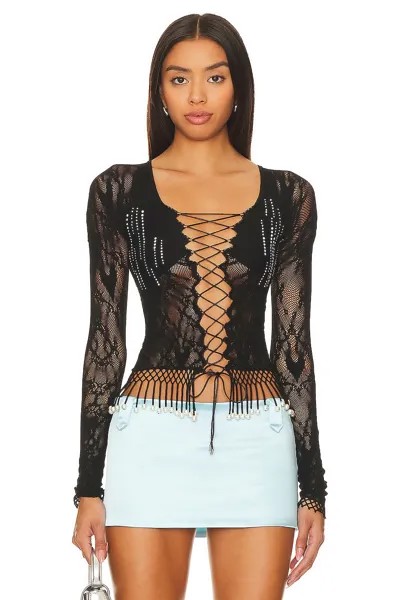 Топ Poster Girl Nixie Shapewear Lace Up Front Fringe, черный